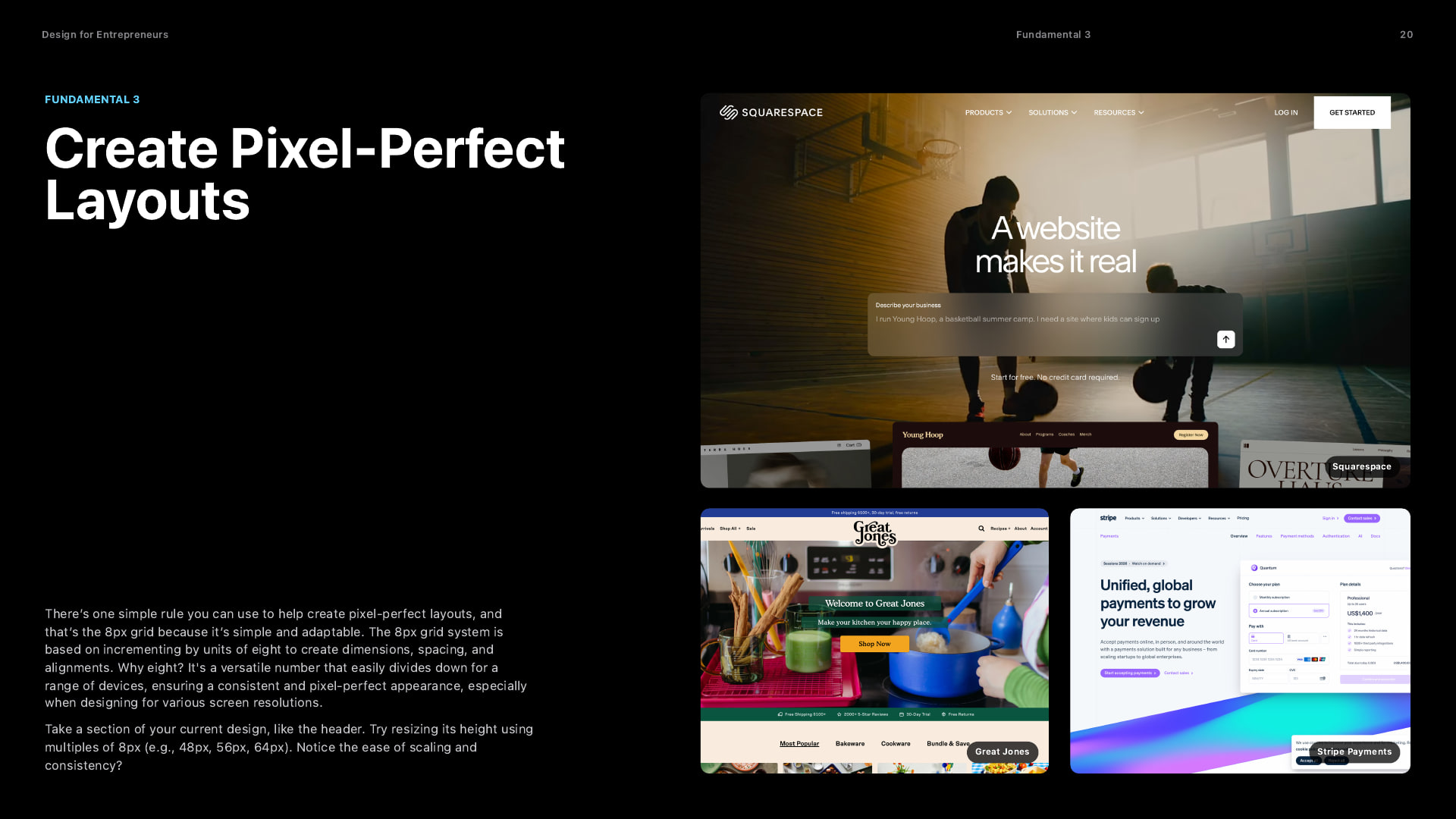 Guide page showing a repeatable layout system