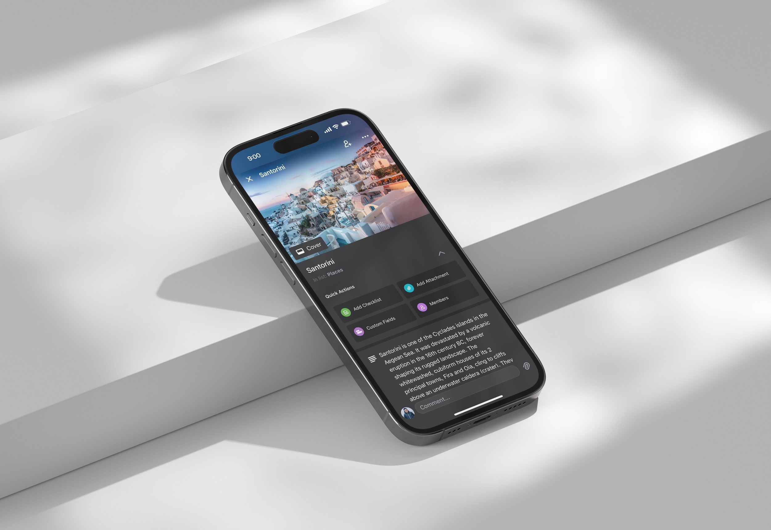 The redesigned Trello mobile product displayed on an iPhone